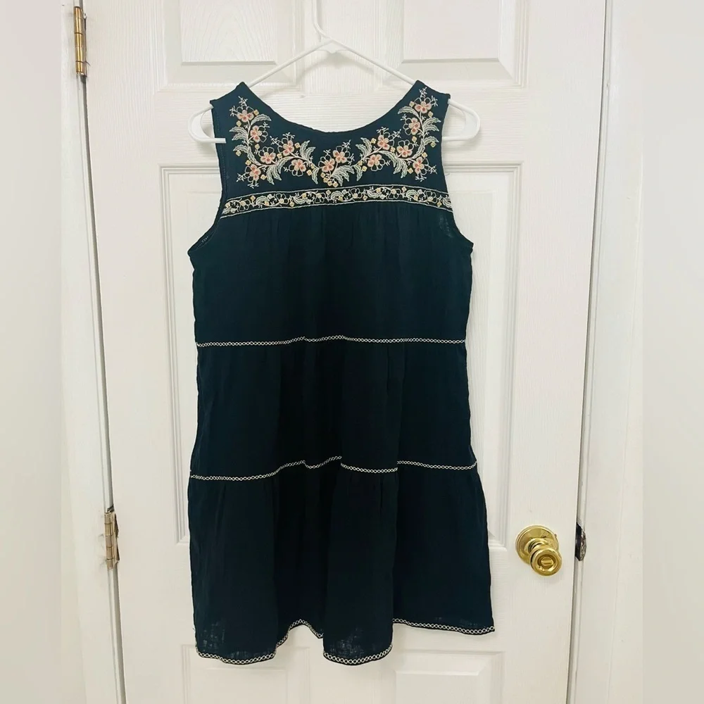 Max Studio Black Sleeveless Floral Embroidered Cotton Dress Size S